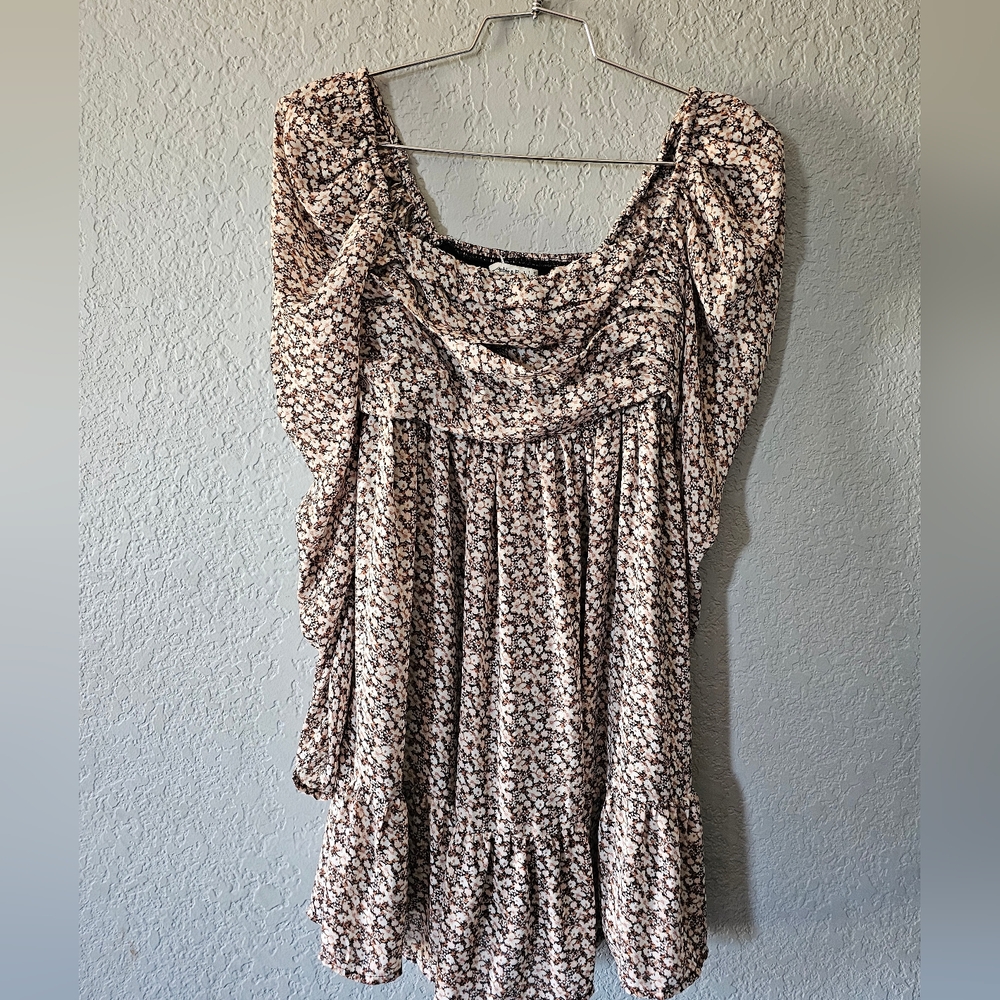 Abercrombie & Fitch Beige Floral Puff-Sleeve Mini Dress Size S